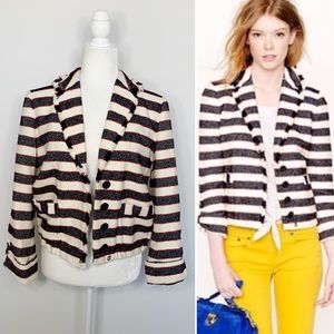 J Crew Collection Navy Blue Red White Legion Stripe Tweed Blazer Jacket